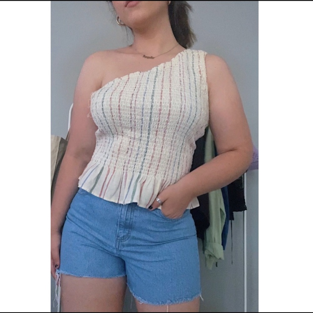 cream one shoulder top